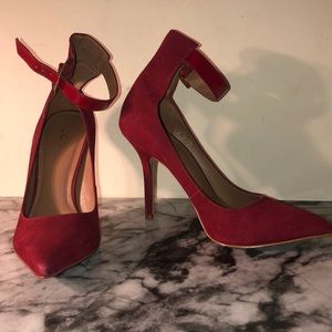 Suede High Ankle Strap Pumps